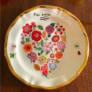 RARE Anthropologie Nathalie Lete Francophile Dinner Plate, Marriage Floral Heart